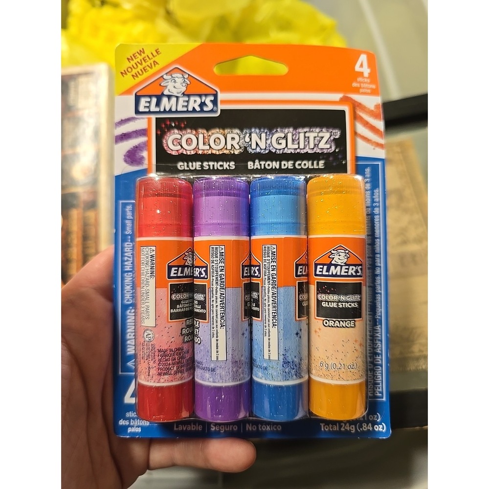 Elmer's Color 'n Glitz Glue Sticks Washable Assorted Colors 0.21 oz 4/Pack New
